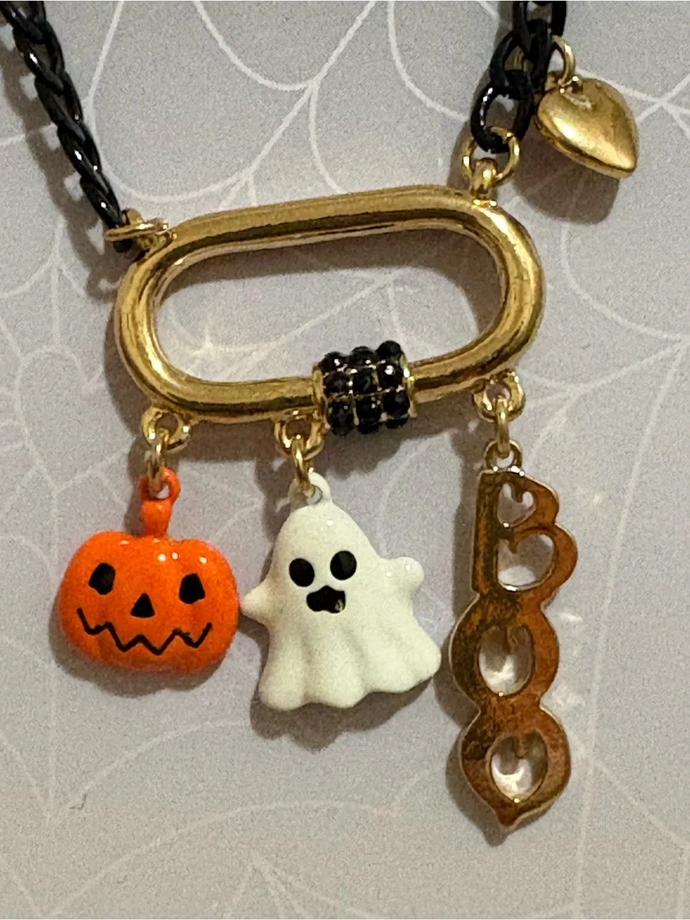 Claire's Gold & Black Halloween Pumpkin Ghost Charm Necklace 16